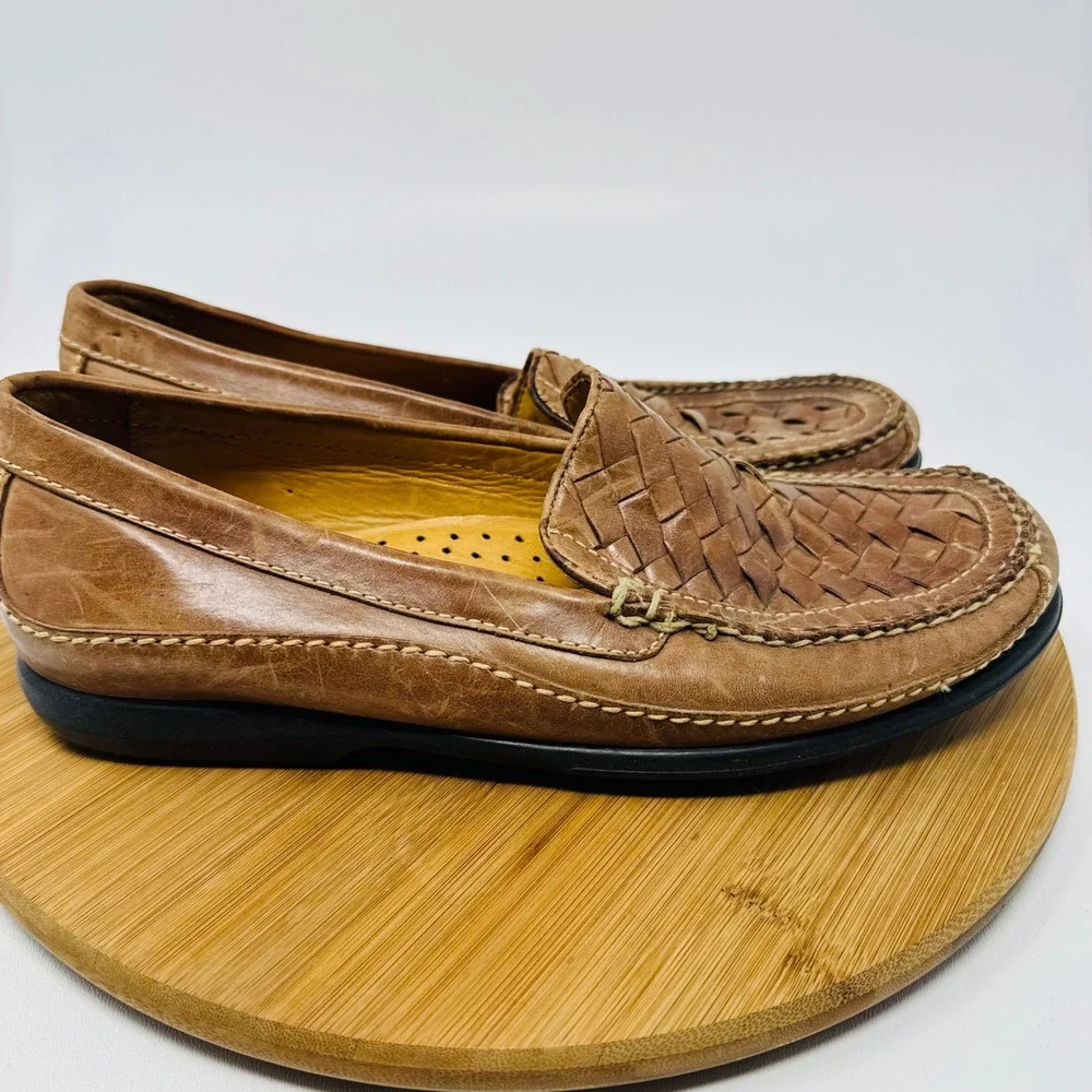 Johnston & Murphy Mens Brown Woven Leather Loafers Sheepskin Lining 10 M 20-8543